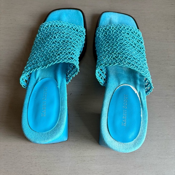 Karen Scott Blue Woven Netted Slip On Sandals Slide Heel Women 8M Open Toe - Picture 7 of 11